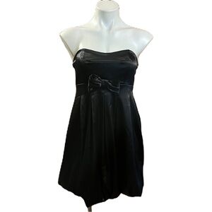 Windsor Black Satin Strapless Dress with Bow Accent Bubble Hem M